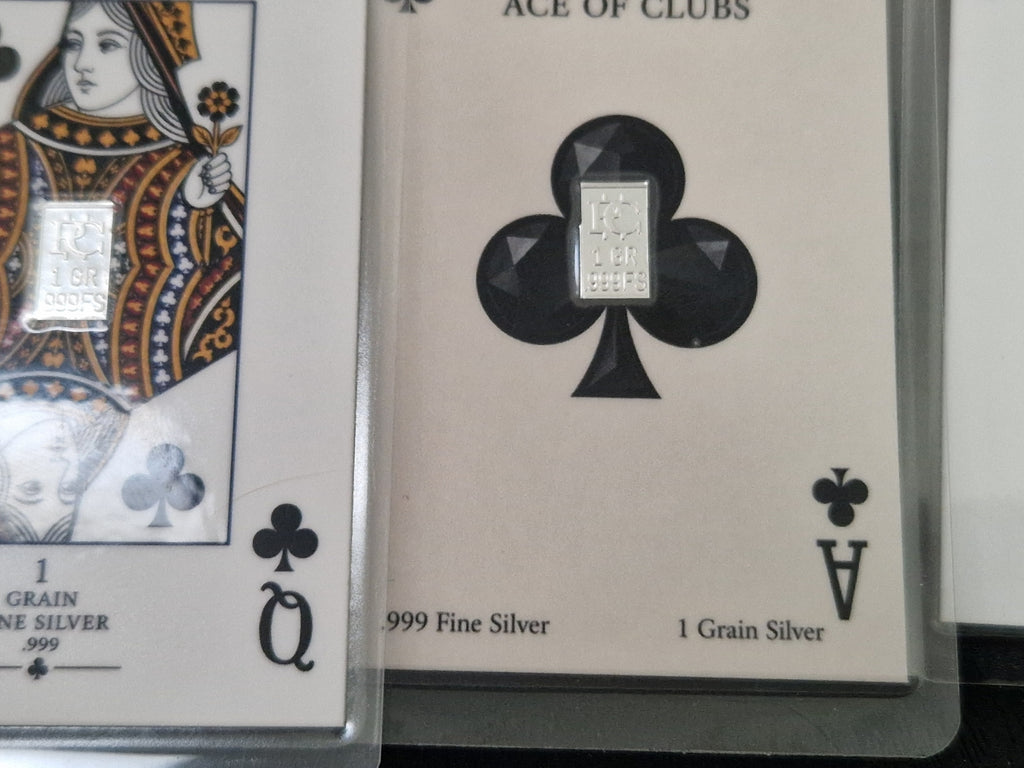 AMixed selection of highly collectable playing cards with grains of silver. And 1oz pure Copper.