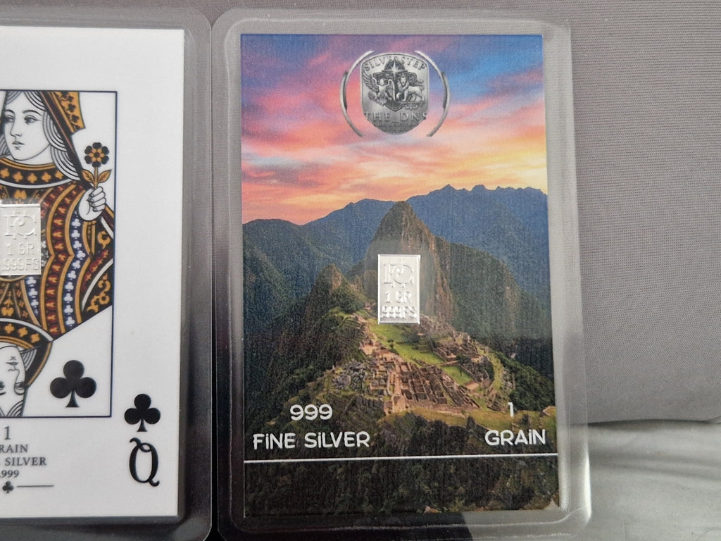 AMixed selection of highly collectable playing cards with grains of silver. And 1oz pure Copper.