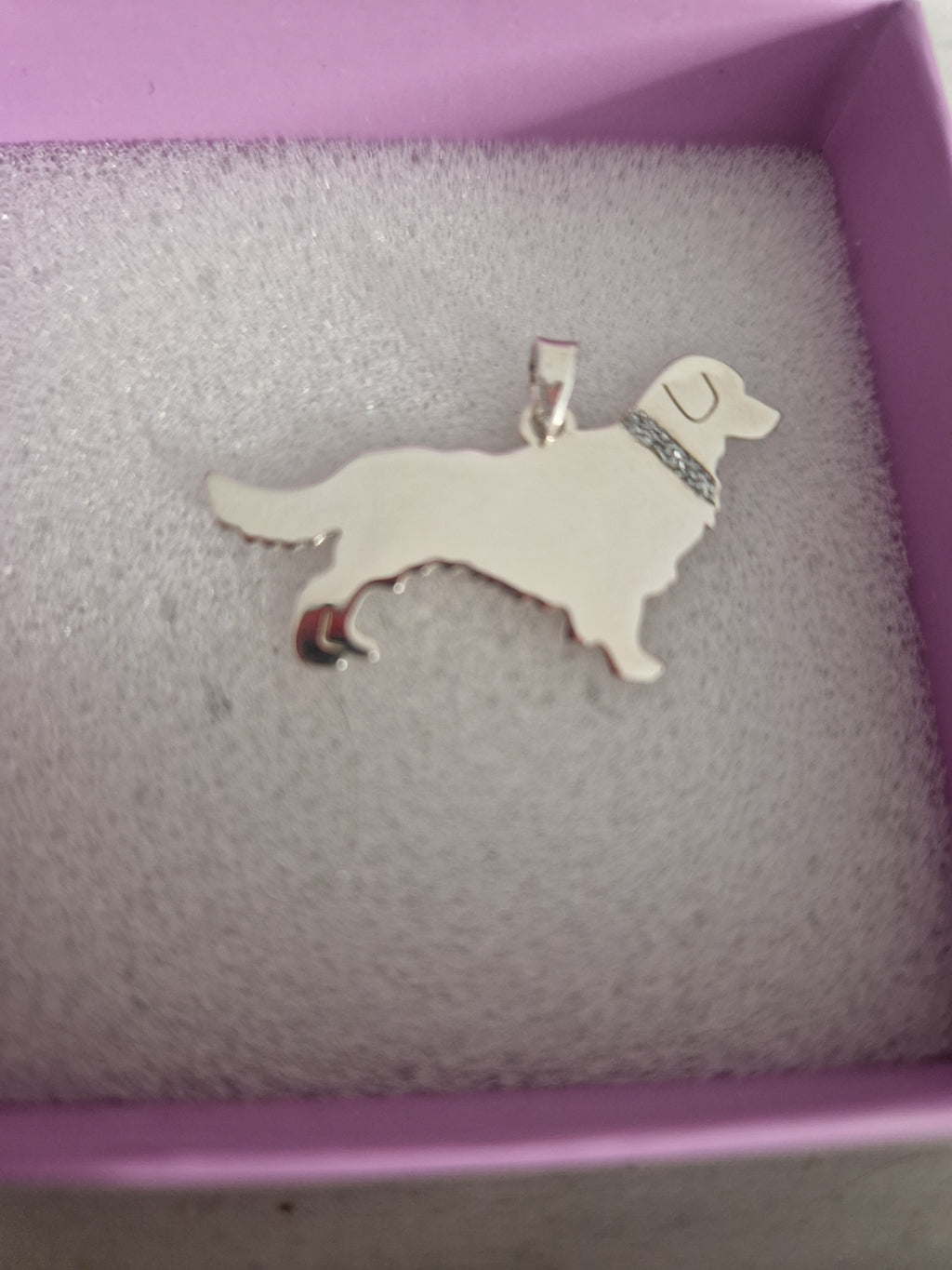 Solid 925 Silver English Handmade Golden Retriever Pendant.