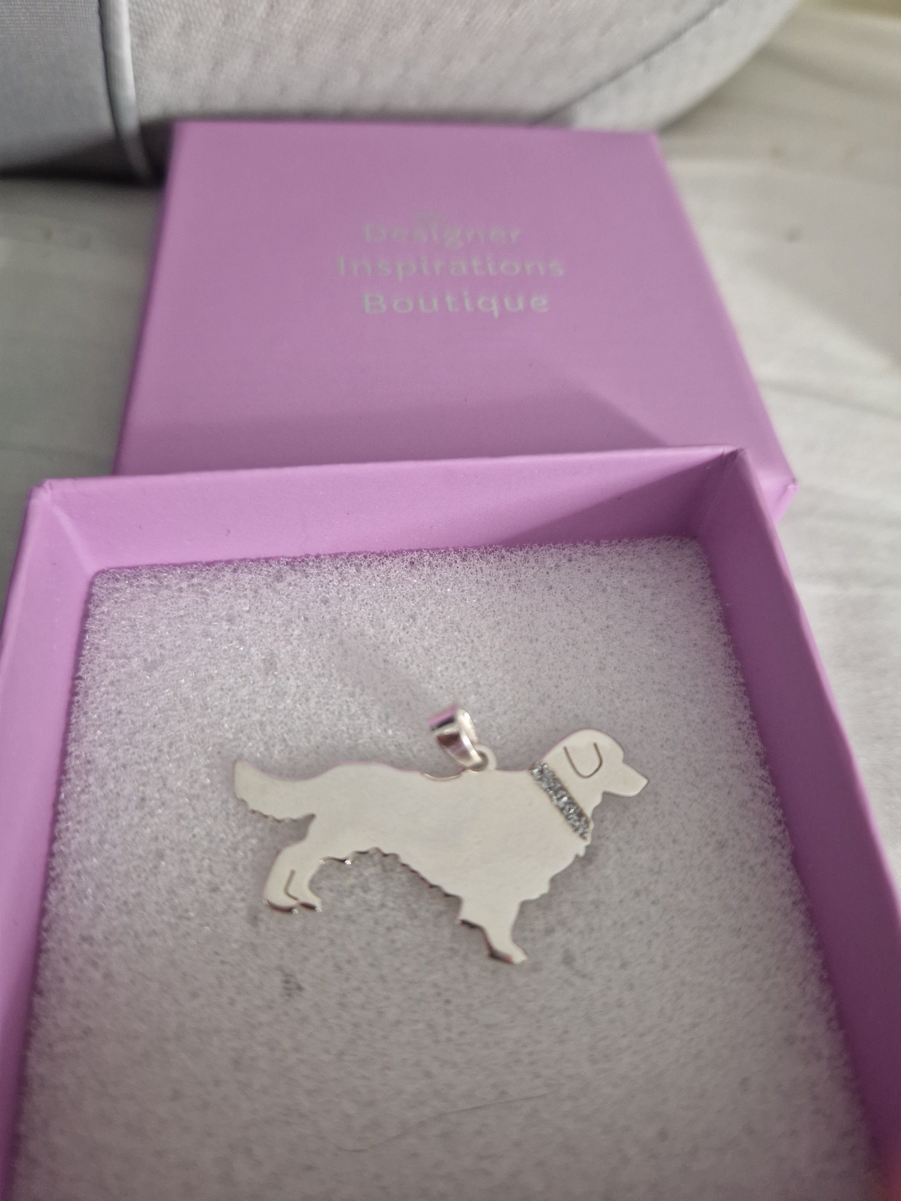Solid 925 Silver English Handmade Golden Retriever Pendant.