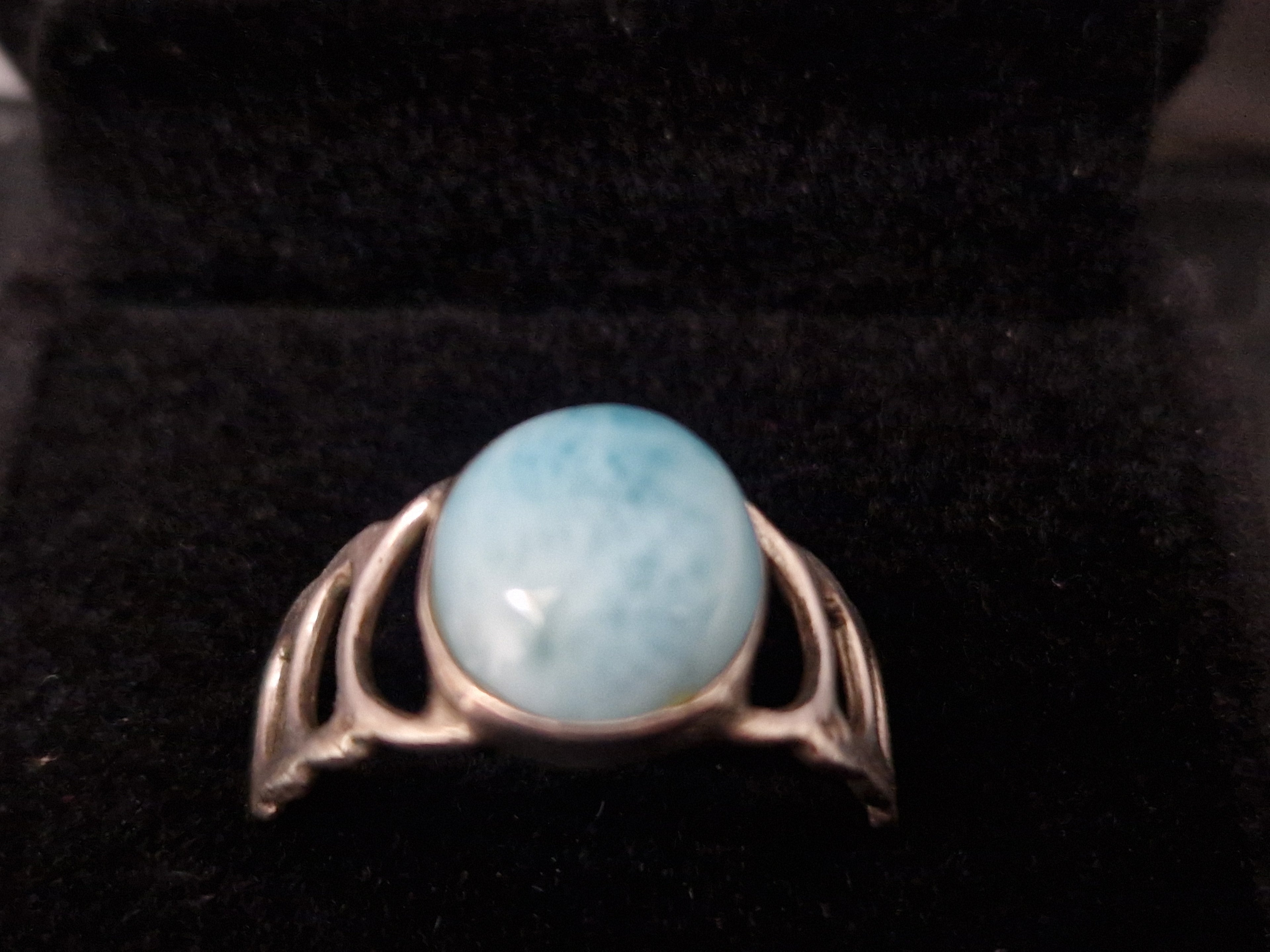 A Larimar 925 Sterling Silver Hallmarked. Ring Size is S/T