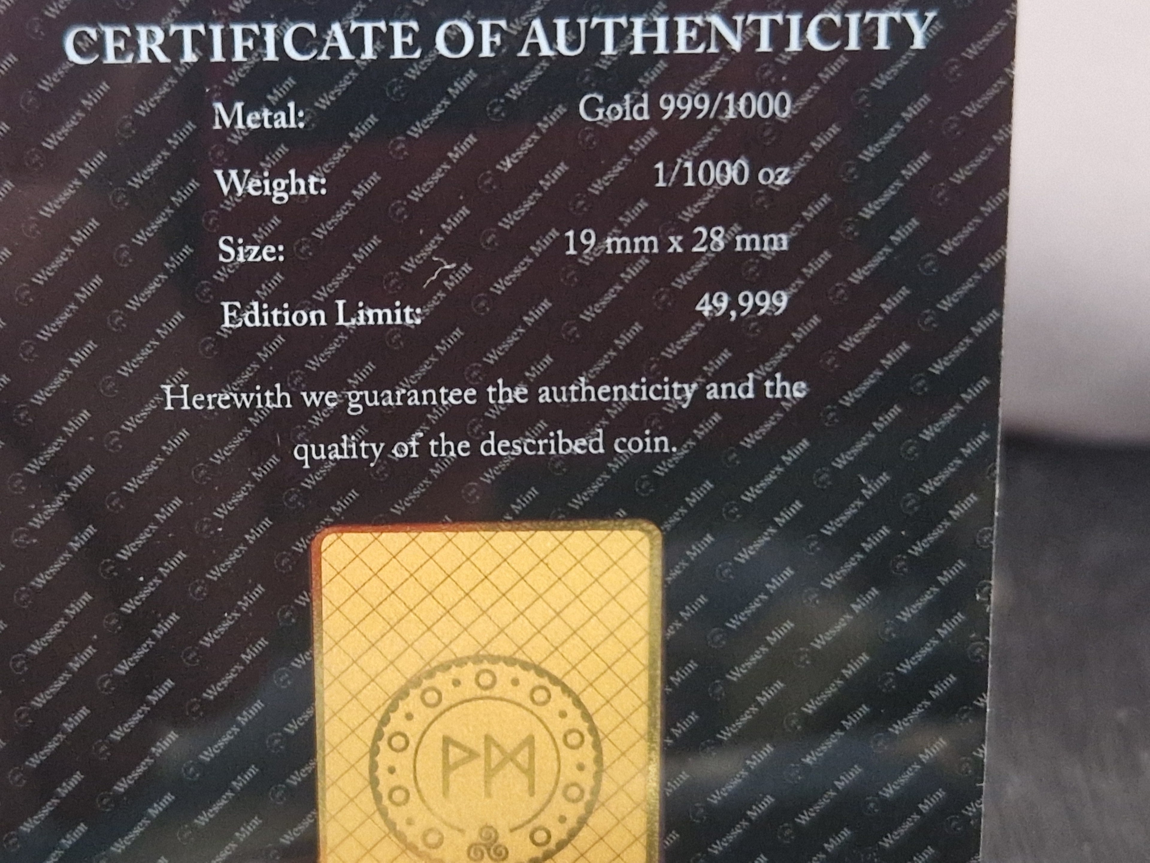 A 1/1000th of 24ct Gold.  1 grain of fine silver. & 1oz of Pure Copper.
