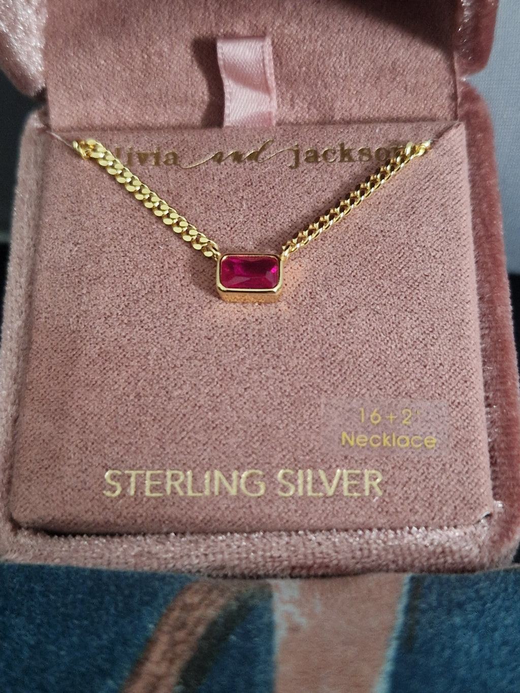 Olivia And Jackson. Gold Plated Sterling Silver. Pink Stone Necklace.