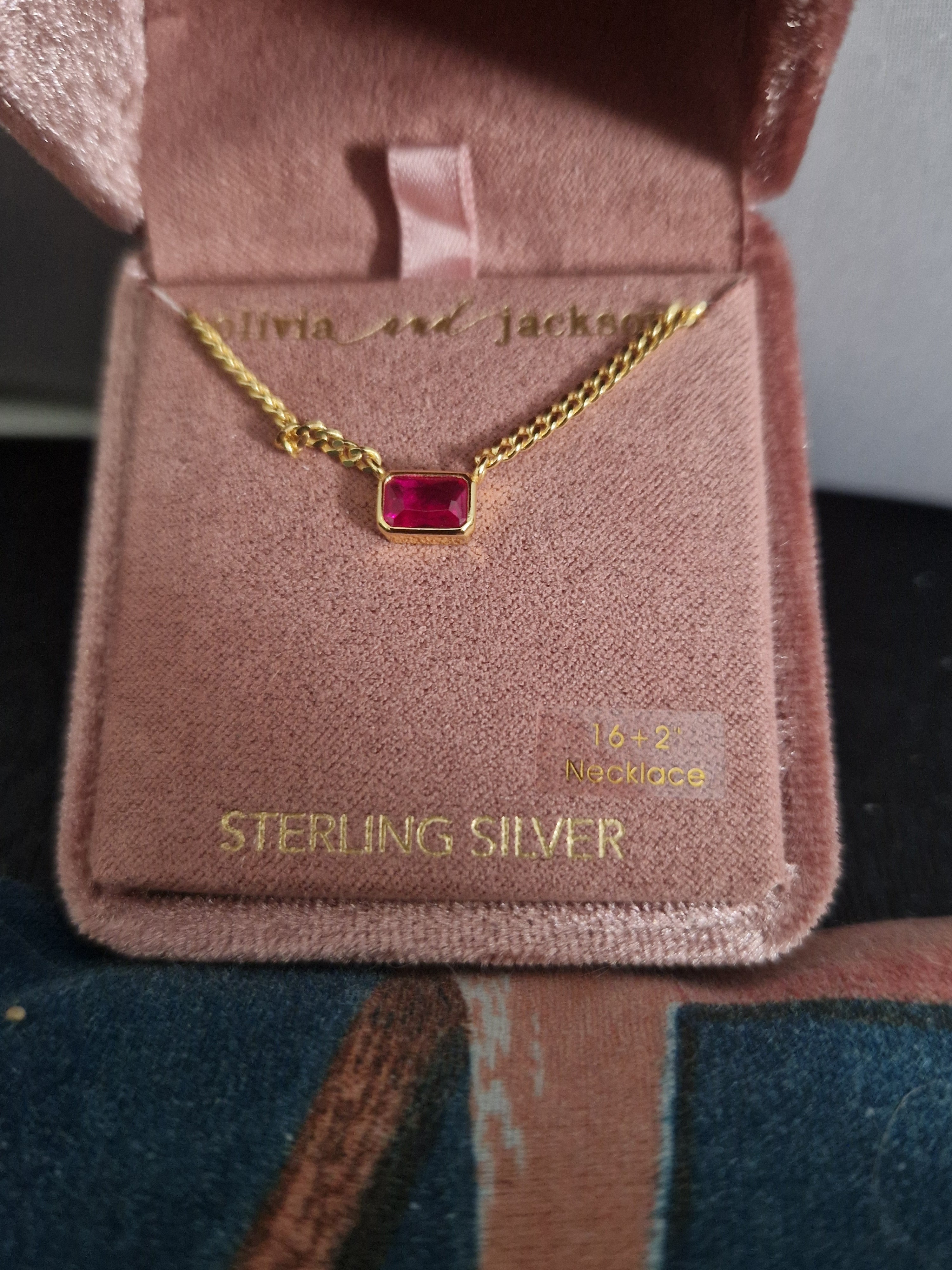 Olivia And Jackson. Gold Plated Sterling Silver. Pink Stone Necklace.